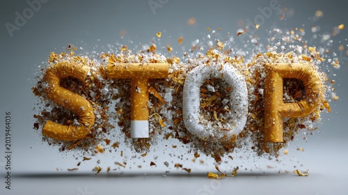 Creative Stop Sign Concept with Exploding Materials and Textures