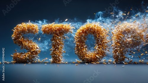 Creative Stop Smoking Concept with Cigarette Butts and Smoke