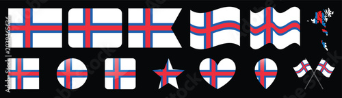 Фотография Faroe Islands flag collection with red and blue nordic cross on white field in diverse shapes