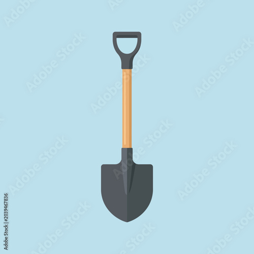 A simple garden shovel isolated on a light blue background