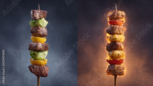 Indulge in Flavorful Grilled Skewers: A Perfect Blend of Juicy Meat and Fresh Vegetables for Your Next Barbecue Experience