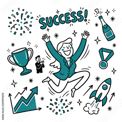 Canvastavla Hand-Drawn Business Success and Achievement Vector Illustration