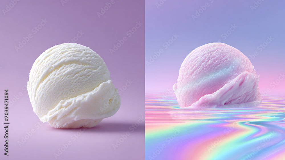 Fototapeta premium Delightful Ice Cream: A Beautiful Display of Creamy and Colorful Flavors Perfect for Summer Indulgence and Visual Appeal