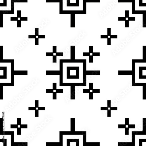 Seamless Minimalist Monochrome Geometric Folk Tile Pattern