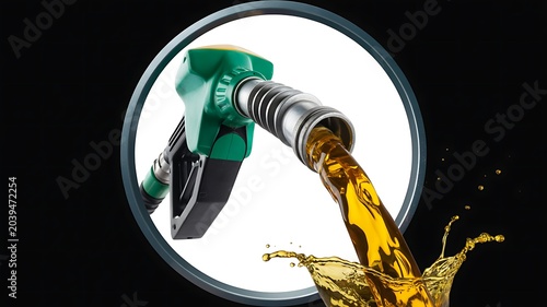 Fuel nozzle dispensing gasoline with energy concept and splash effect

