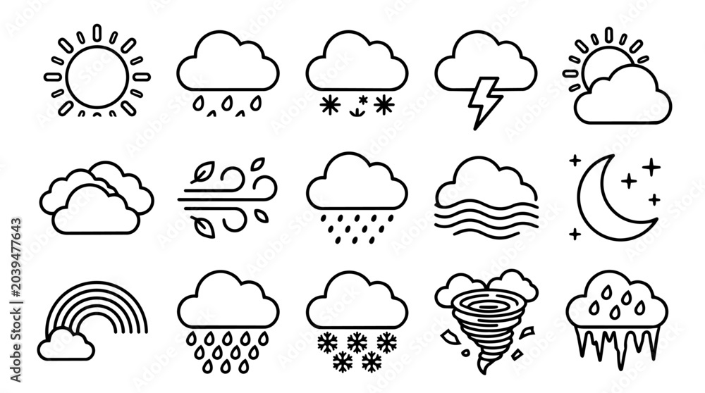 Fototapeta premium Weather conditions outline icon set