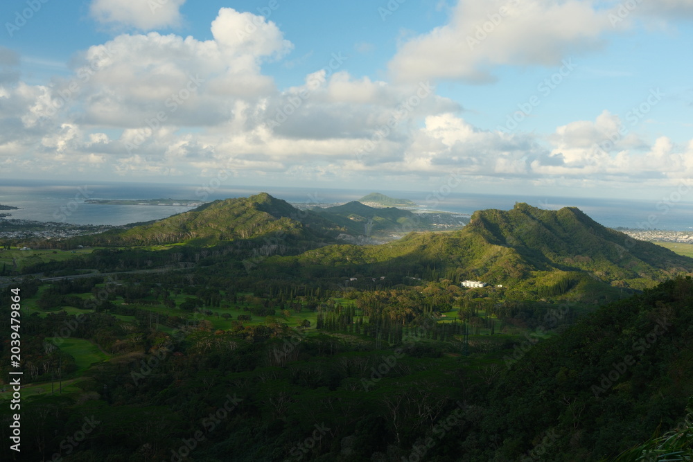 Fototapeta premium Kaneohe, Hawaii from the Pali lookout 