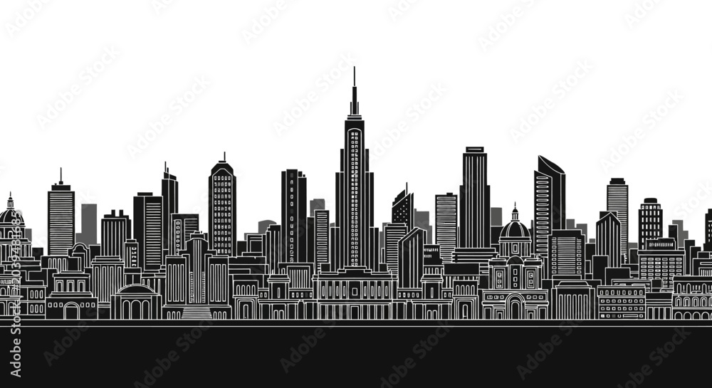 Obraz premium Modern City Skyline Silhouette Illustration for Urban Design