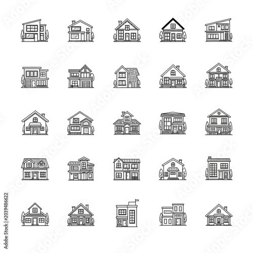 Minimalist House Icon Set Collection on White Background
