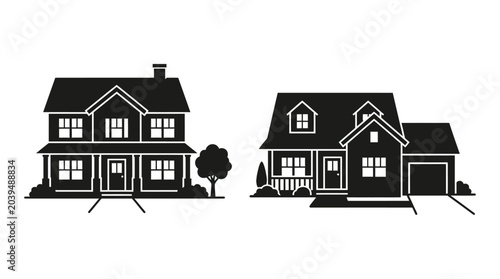 Schilderij op canvas two houses silhouette home dwelling architecture building