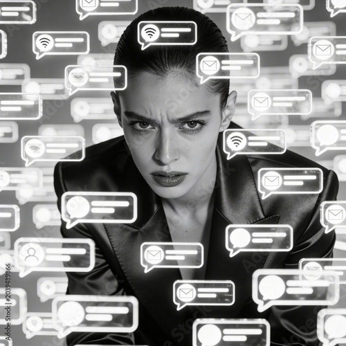 Social Media Addiction Person Surrounded by Notifications