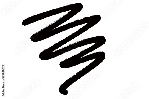 Photos Bold black brush stroke zigzags across a clean white background, conveying energ
