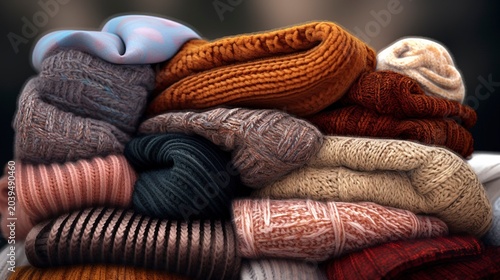A photo of cozy winter scarves neatly stacked