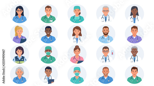 Fotografia Diverse group of medical staff avatars in circle frames.