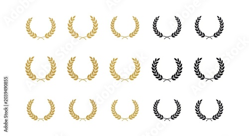 Collection of laurel wreaths in gold and black for awards and victory