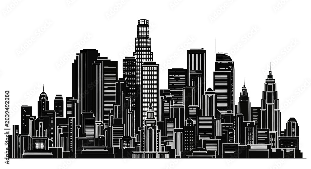 Fototapeta premium Los Angeles City Skyline Silhouette Vector Illustration