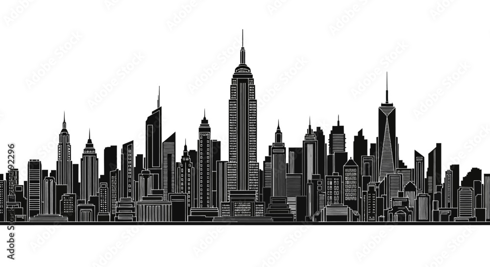 Obraz premium New York City Skyline Silhouette Illustration, Modern Urban Concept