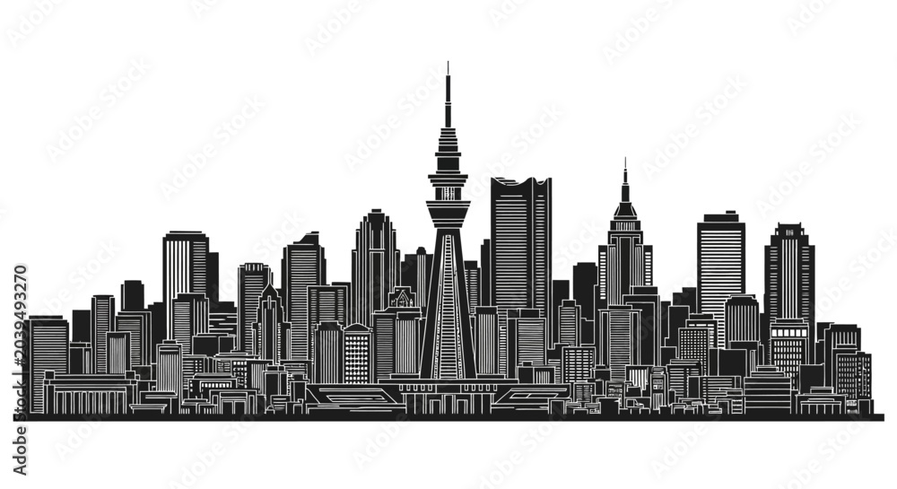 Obraz premium Auckland skyline silhouette with Sky Tower, minimalist urban vector