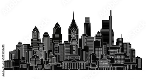 Philadelphia City Skyline Silhouette Illustration