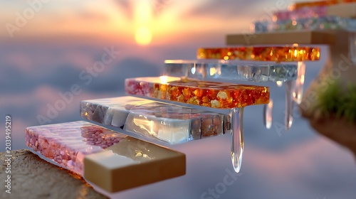 Floating Crystals in Sunset Sky