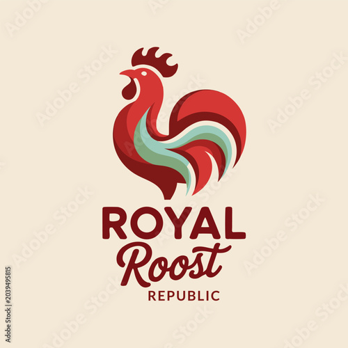 Konstfotografi Royal roost republic logo featuring elegant rooster design, farm and food brand