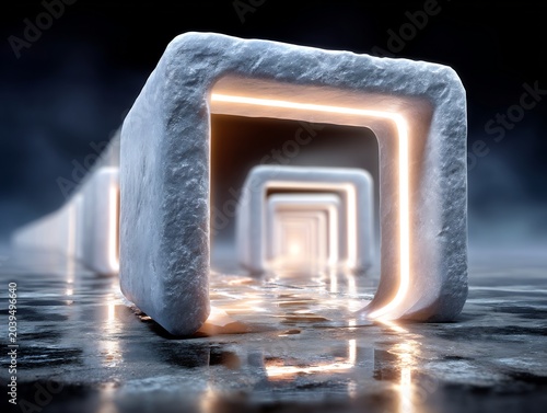 Ice Cube Tunnel with Glowing Light