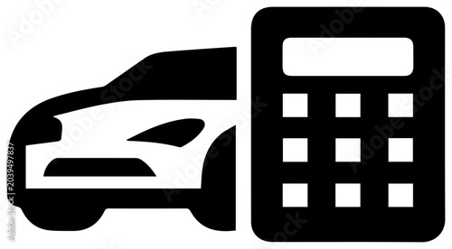 Vehicle mileage deduction icon car and calculator symbol tax savings concept solid black filled graphic