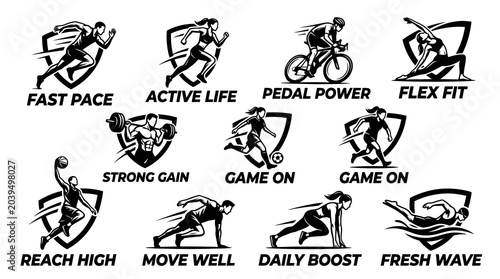 Bold Athletic Sports and Fitness Shield Emblem Logos