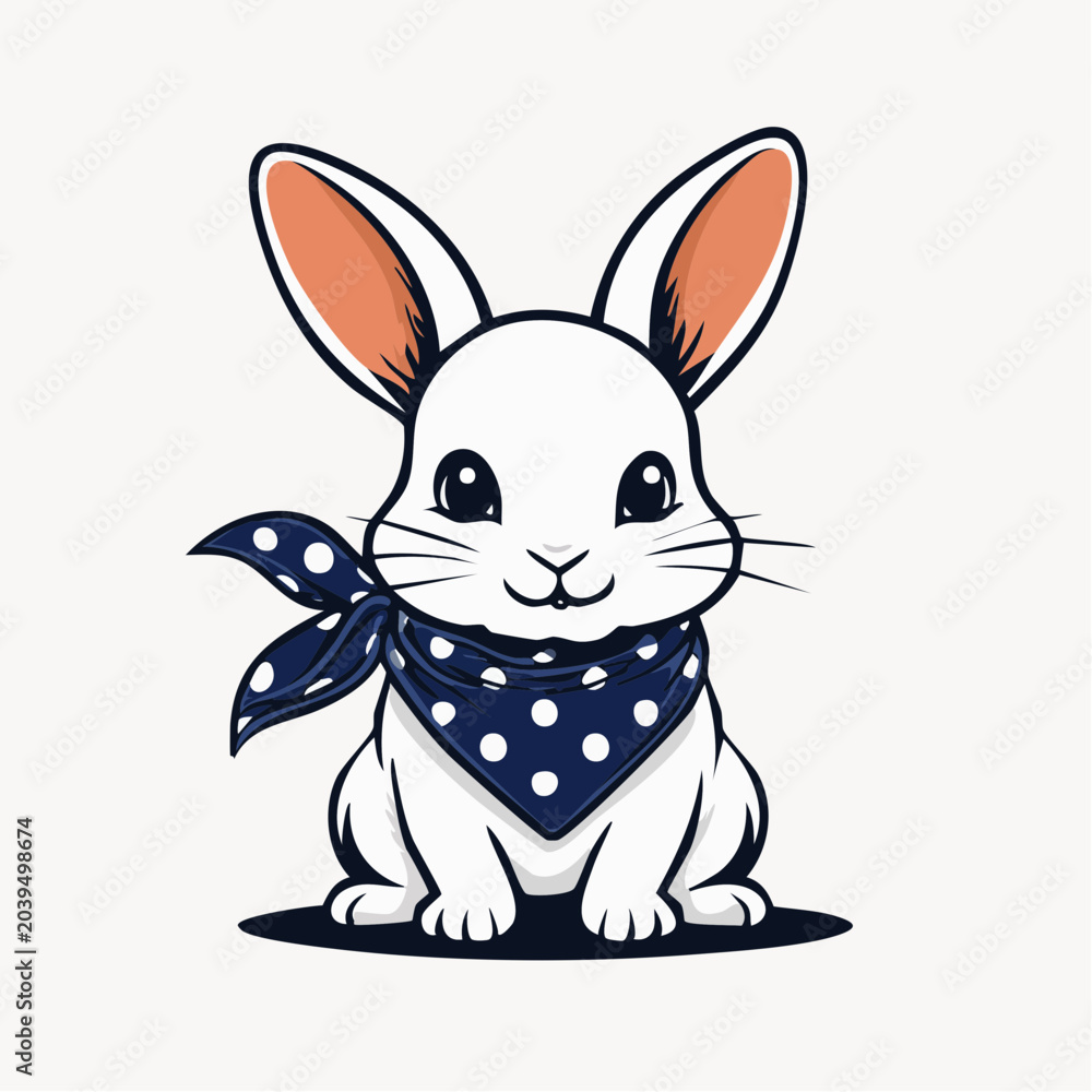 Obraz premium Cute White Rabbit Wearing a Polka Dot Bandana