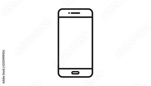 Outline icon of a smartphone with a blank screen and a home button, simple line drawing on a white background