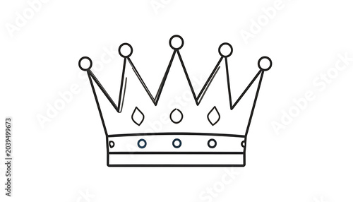 Outline of a royal crown with five points and decorative gems, isolated on white, symbolizing royalty and power