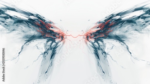Abstract Butterfly Wings Digital Artwork with Blue Red Smoke Effects