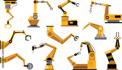 Foto Vector illustration of automated factory robot manipulators for smart engineerin