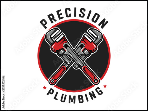 Professional plumbing logo design with wrench and pipe tools for construction and repair businesses. Ideal for plumbing services, handyman companies, maintenance brands, and industrial businesses.