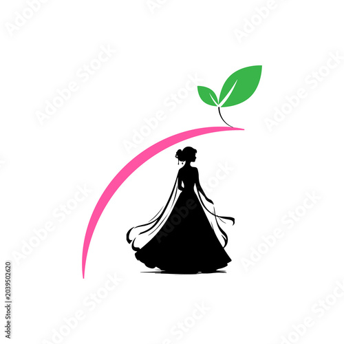 Elegant silhouette woman with nature plant logo