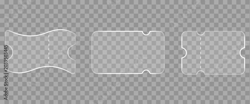 Liquid Glass Effect coupon icon set. Ticket blur effect collection. Transparent Glass Ticket Elements Collection