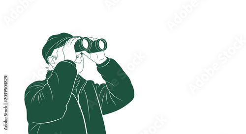 Obraz na plátně Man looking through binoculars closely.