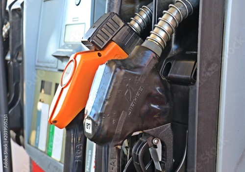Diesel and gasoline fuel pumps at gas stations. Rising fuel prices are negatively impacting transportation.