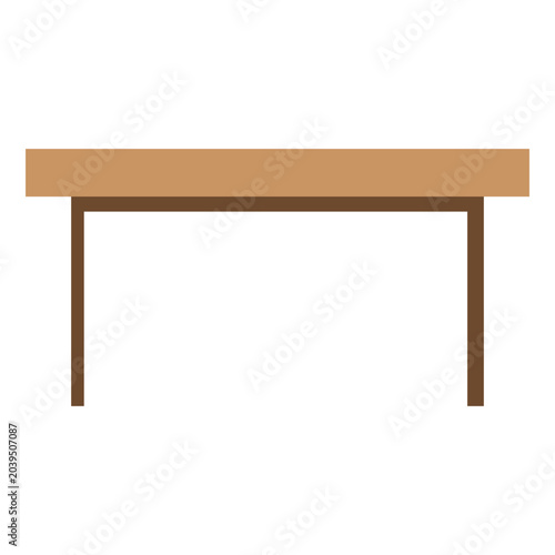 Front view minimalist long wooden dining table for kitchen or meeting room mockup in flat vector style