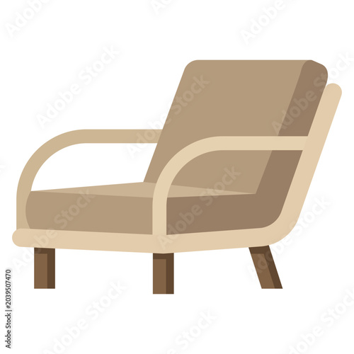 фотографія Vintage retro armchair lounge seat with curved wooden armrest and cream foam in