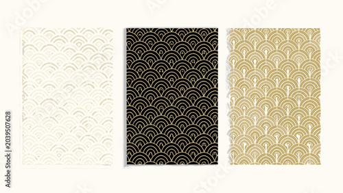 Foto art deco scallop pattern swatches vector illustration geometric design ornament
