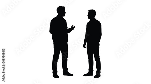 two men conversing in silhouette conversation black white background communication interaction dialogue