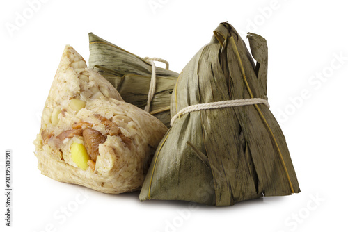 Zongzi or Bacang is a sticky rice dumpling wrapped in bamboo leaves on a transparent background
