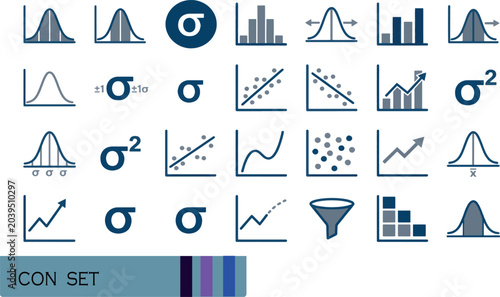 Canvastavla Print Business Statistics and Mathematical Graph Icons - Minimalist Vector Data