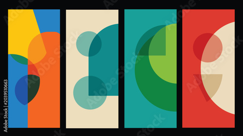Canvastavla Set of abstract minimalist geometric circle and semi circle compositions