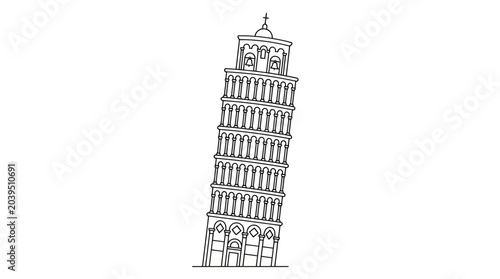 Minimalist architectural sketch of the Leaning Tower of Pisa.