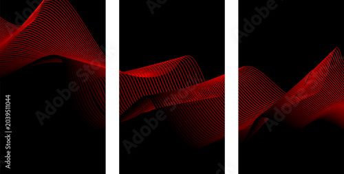 Fotografie Red dotted wave abstract art triptych for digital background with abstract backg