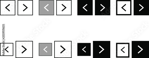 Set of navigation arrows in squares, different styles of buttons for website or app interface