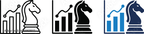 Strategic business growth concept with chess knight and financial chart icons
