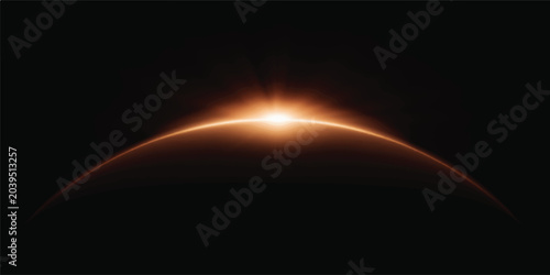 Abstract orange light arc glowing on dark background with abstract background technology radiance luminous wallpaper structure conceptual intensity composition darkness contrast